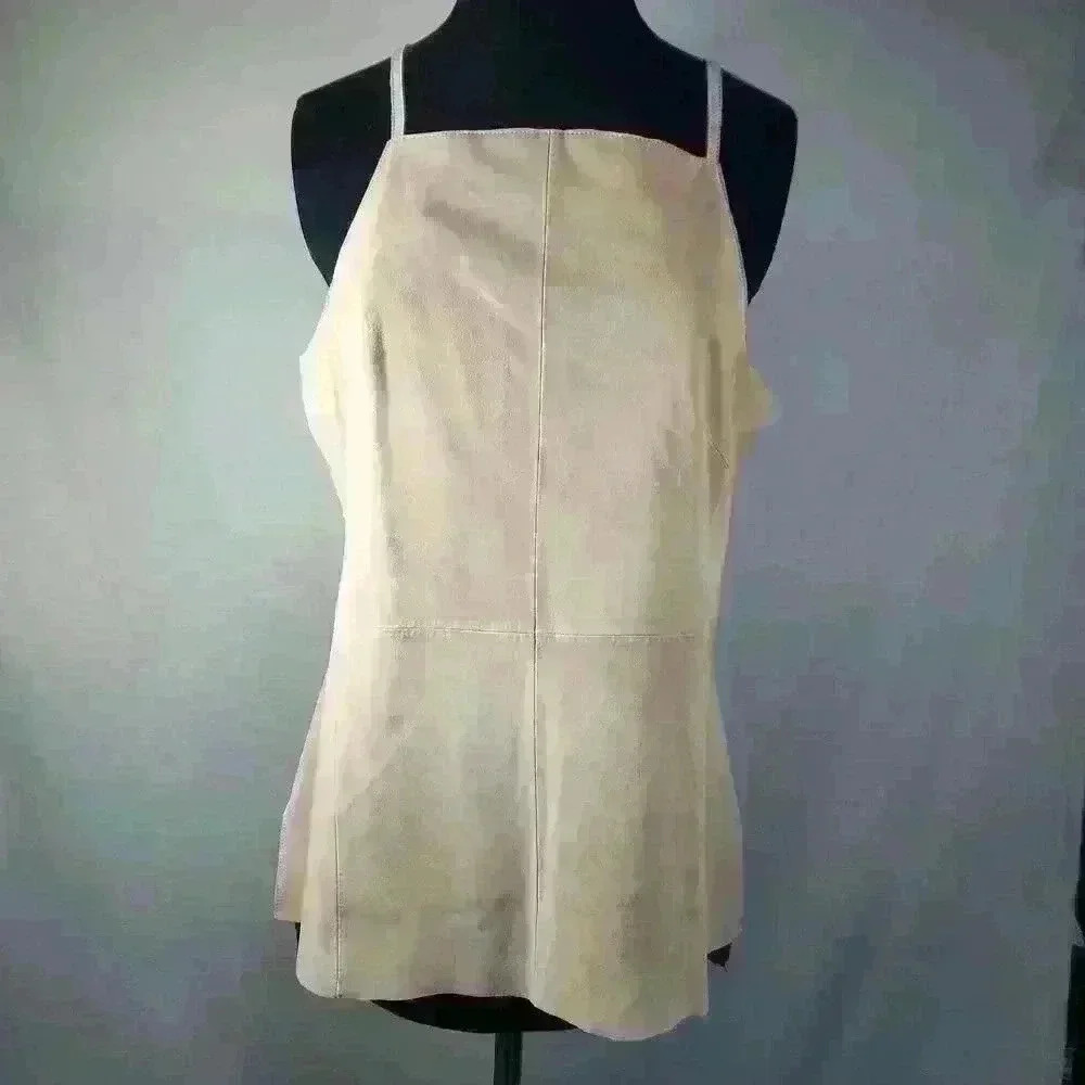 NWOTEtcetera Size 6 Very Soft Warm Beige Lamb Suede Top Spaghetti Straps Hi Low